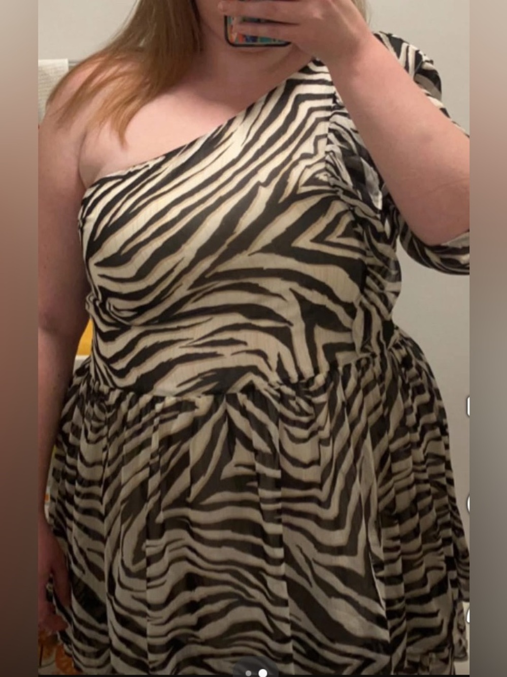 Express one shoulder zebra print mini skater dress